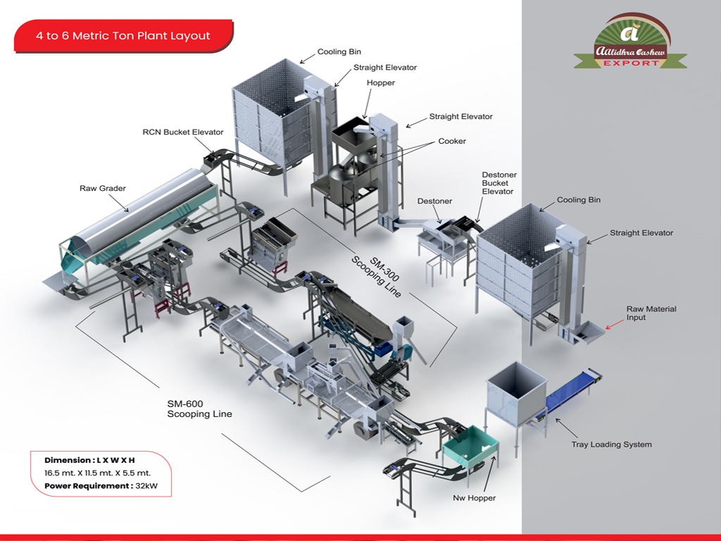 6 Ton Automated Cashew Processing Line Layout & Machinery Cashew nut machine suppliers in Tanzania